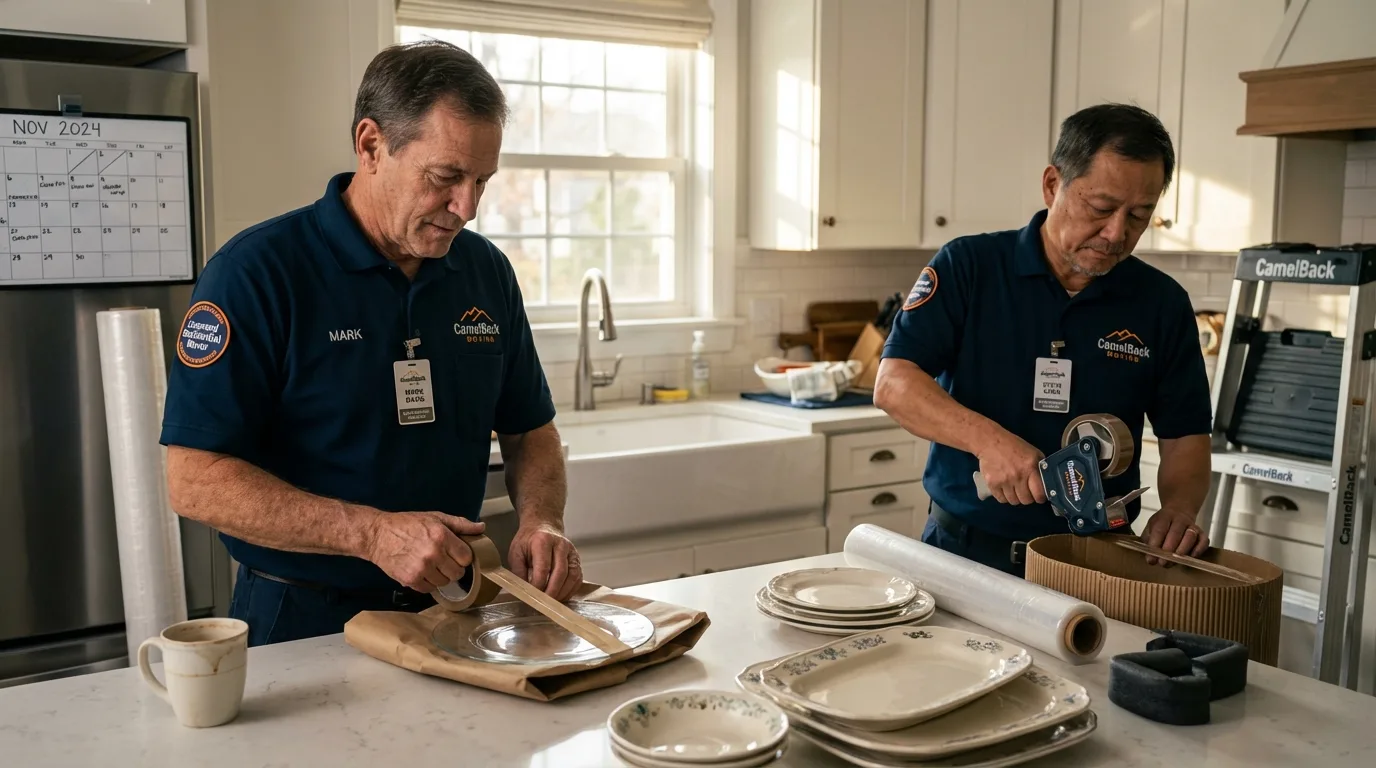 Professional crew packing kitchen dishware in Fort Hood, TX